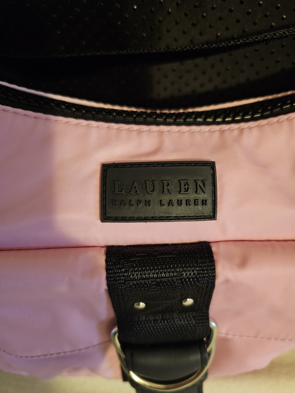 Lauren Ralph Lauren Pink Shoulder Bag with Black Strap and Buckle. - Picture 6 of 11